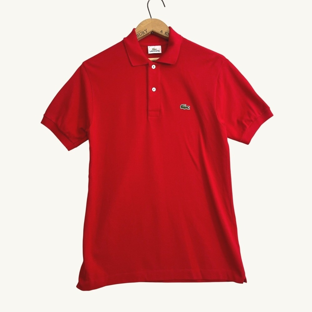 Lacoste Mens Red Short Sleeve Cotton Pique Polo Shirt Size 3 Small